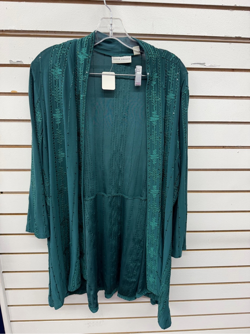 Susan Graver Teal Textured Open Front Cardigan Jacket XL